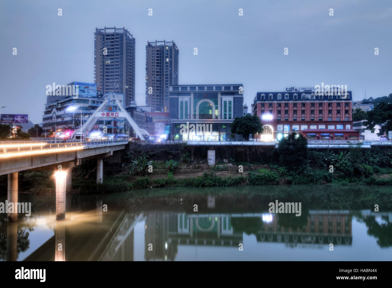 Chinese border, seen from Lao Cai, Vietnam, Asia Stock Photo