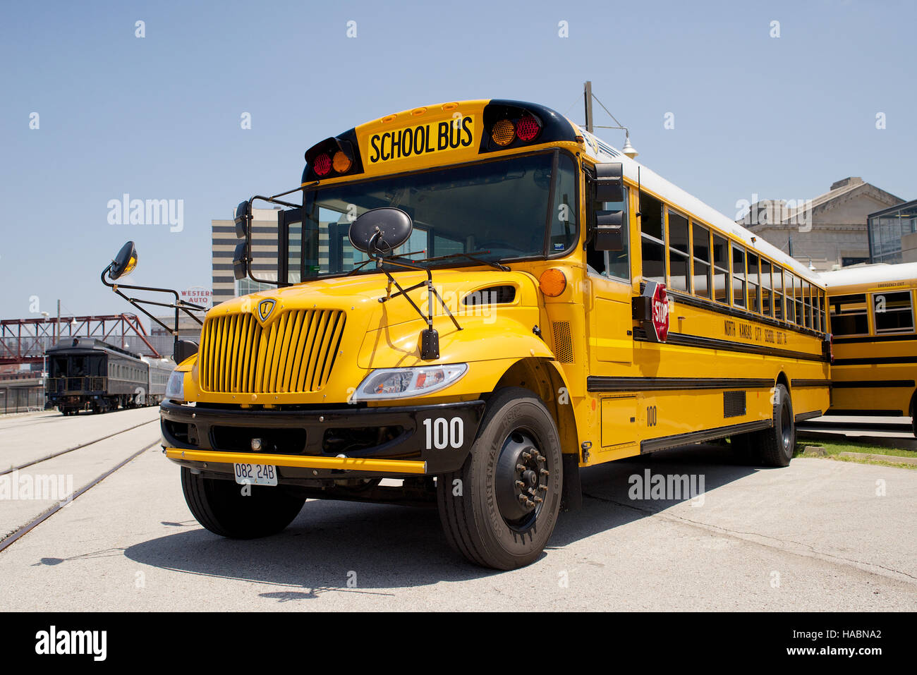 Yellow School Bus outside Union Station, Kansas City, Missouri, USA