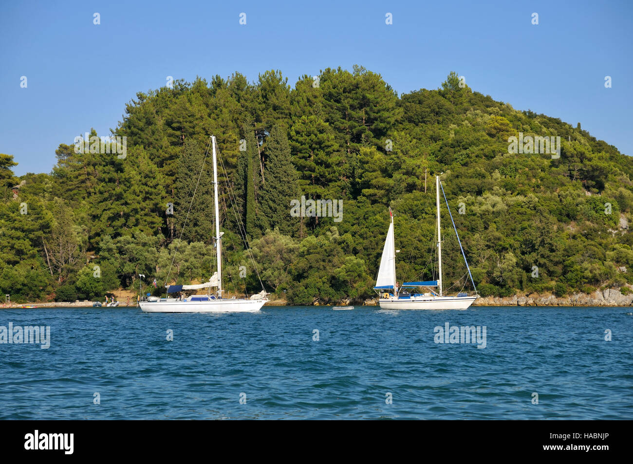 Sailing yachts at Nydri bay, Lefkada island, Greece Stock Photo