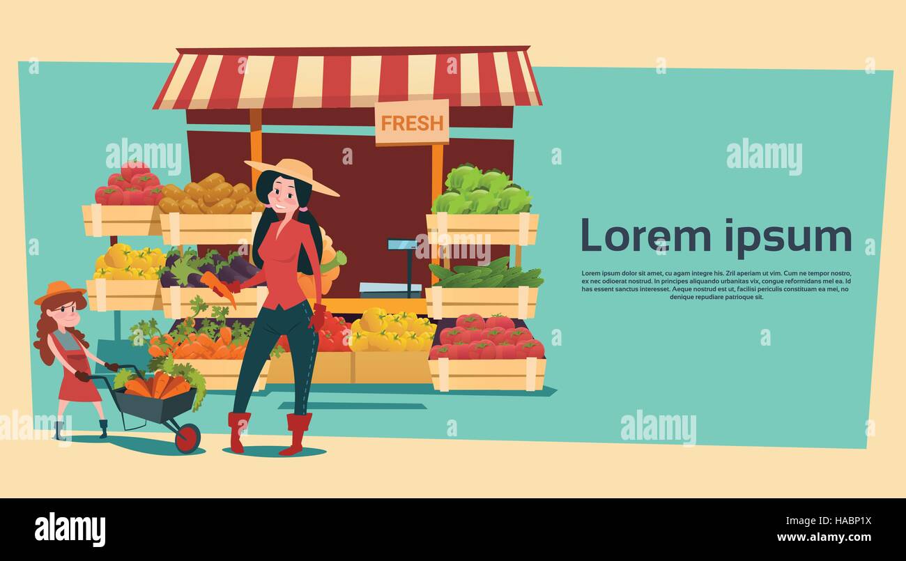 Farm Market Organic Eco Fruits Vegetables Grocery Stock Vector Image ...