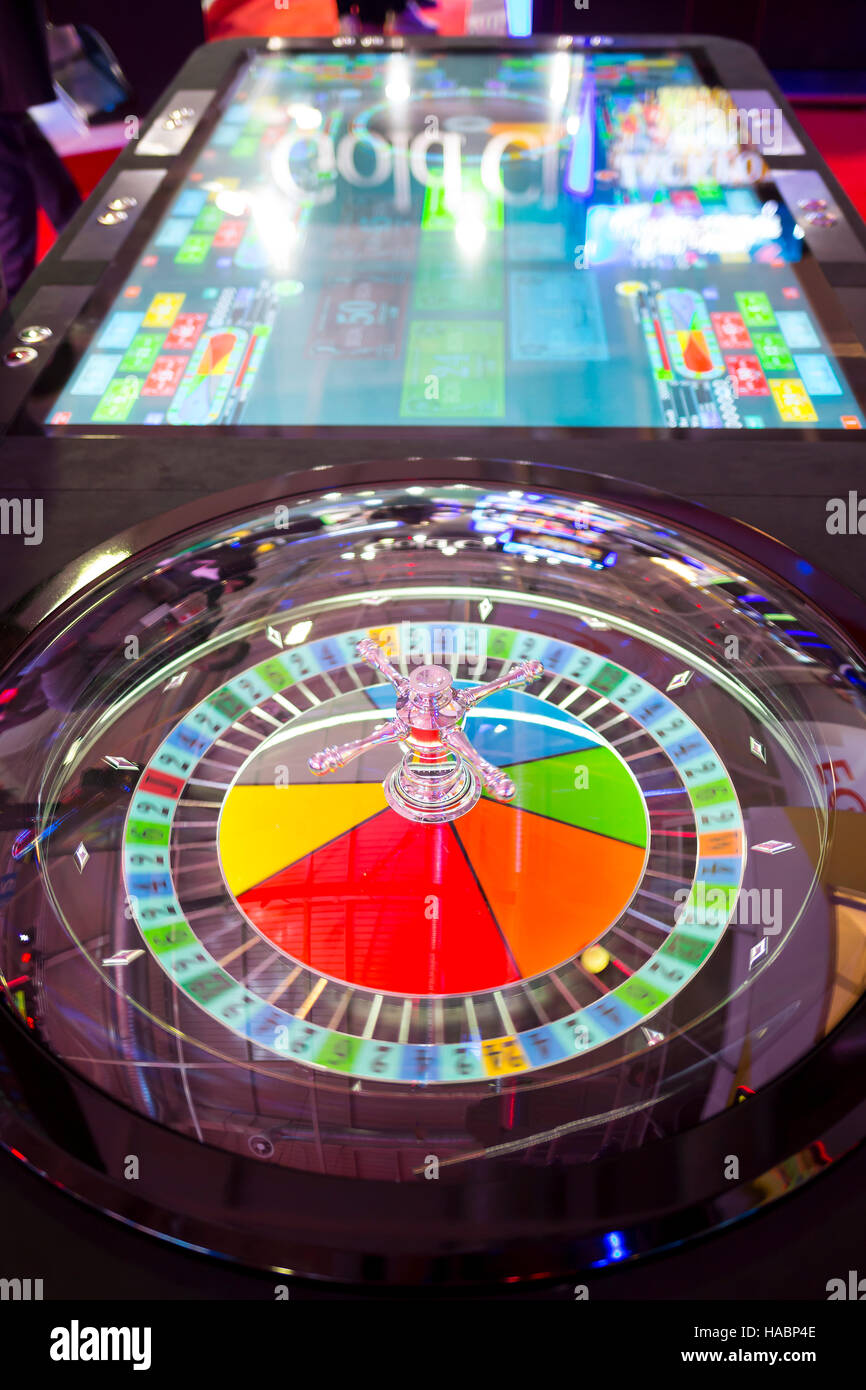 Colourful casino roulette. Casino machine and gambling equipment. Stock Photo