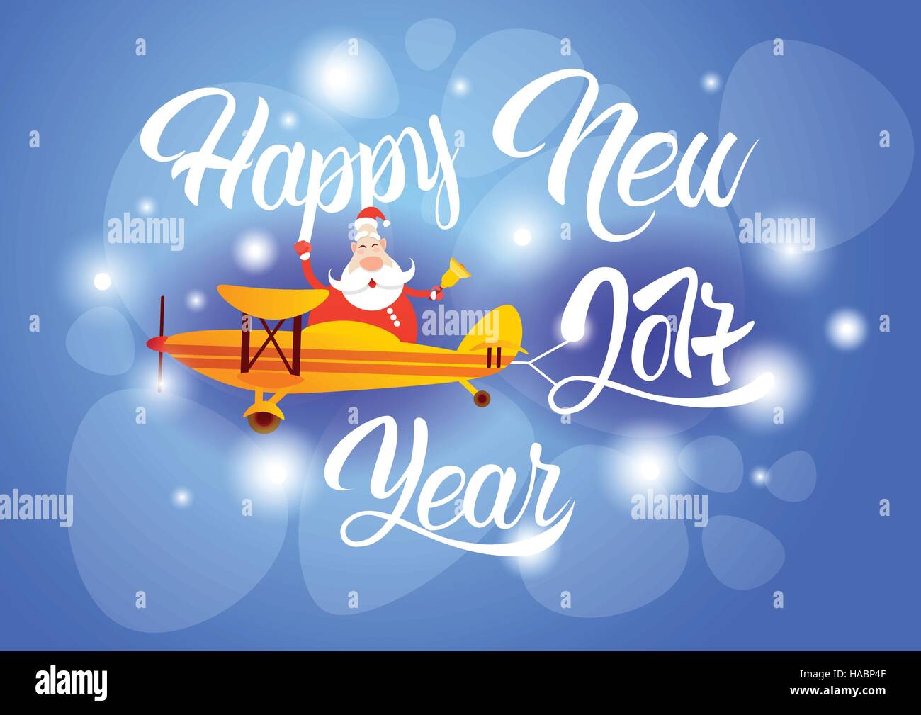 Santa Clause Flying Airplane Happy New Year Decoration Greeting Card Celebration Banner Stock Image