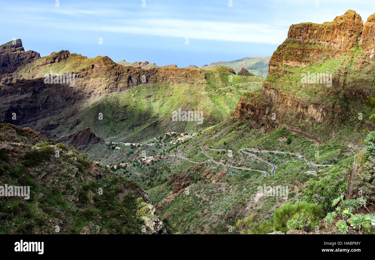 Green rocky valley of Masca town on Tenerife island, Spain Stock Photo