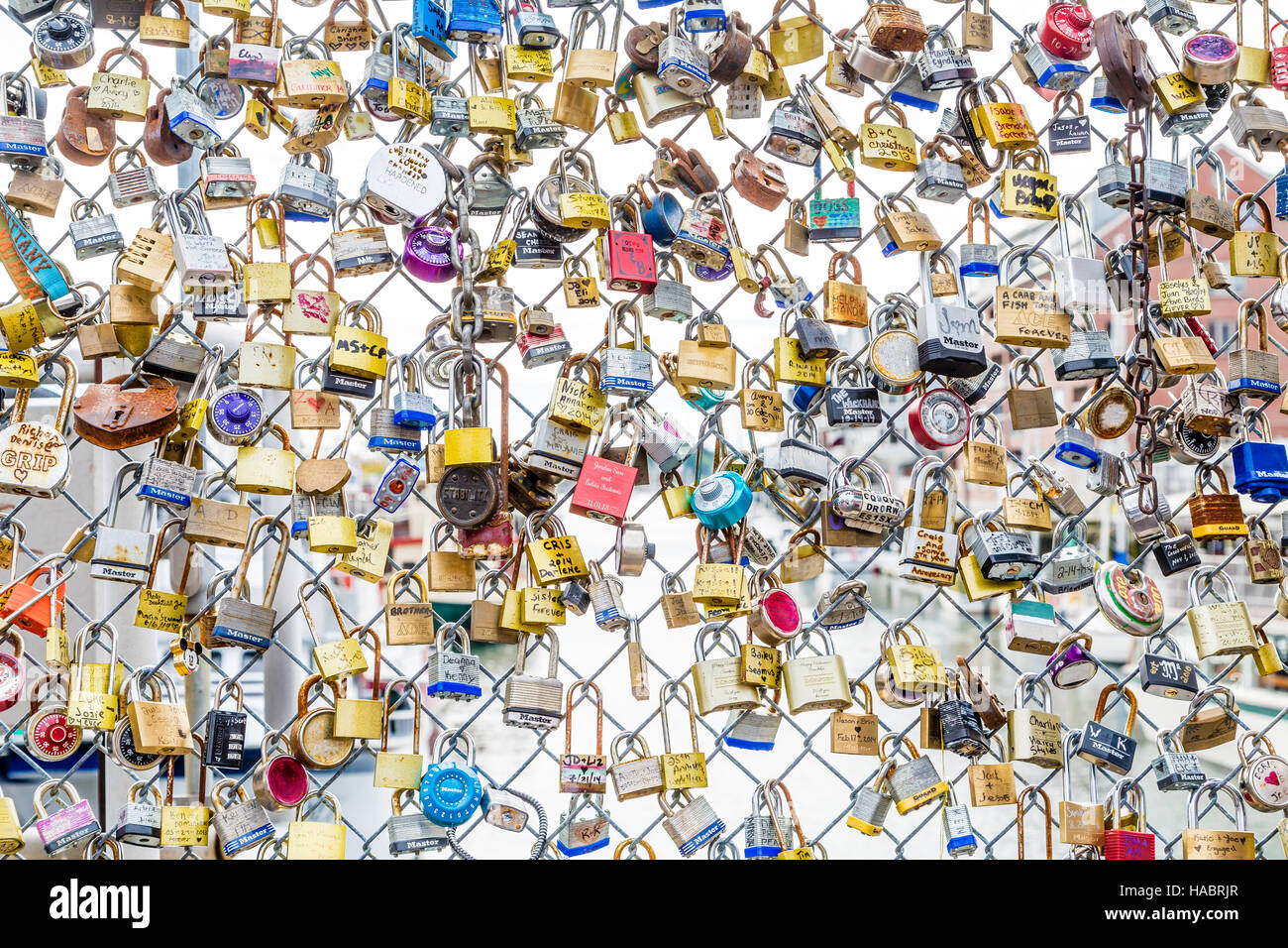 Love Locks on Portland Maine Fence Stock Photo Alamy