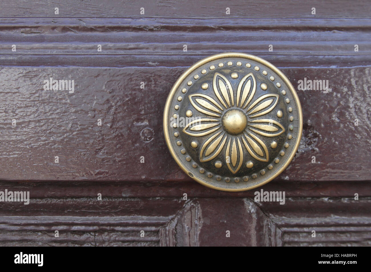 Ornate brass door knob on door in Bolivia Stock Photo