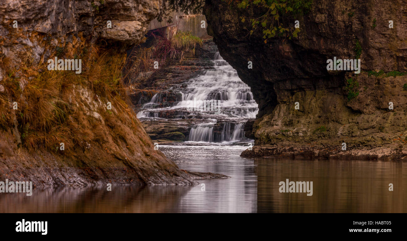 The waterfalls of the Grand River leading into the at Elora