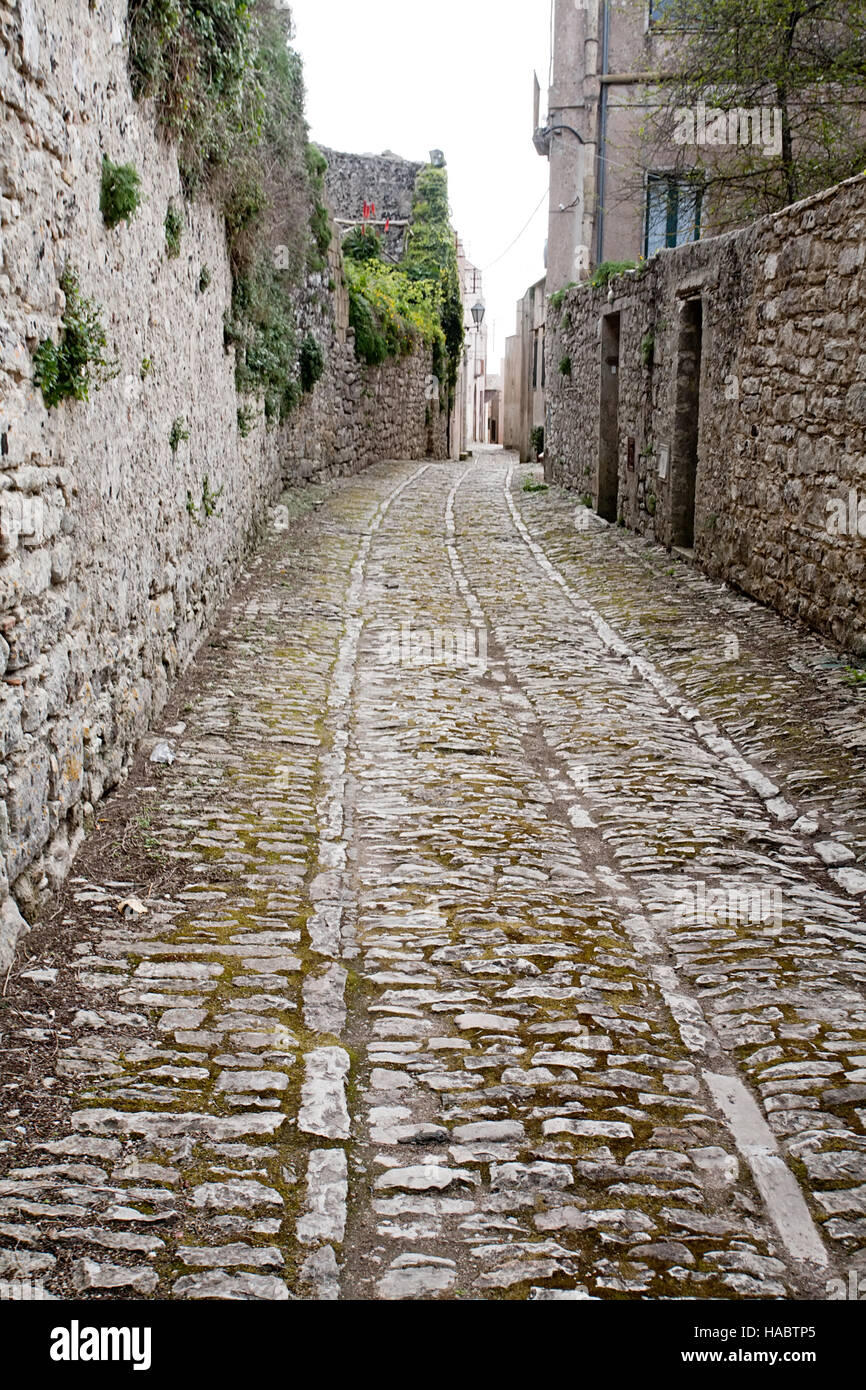 medieval stone street of Erice town, Sicily, Italy Stock Photo
