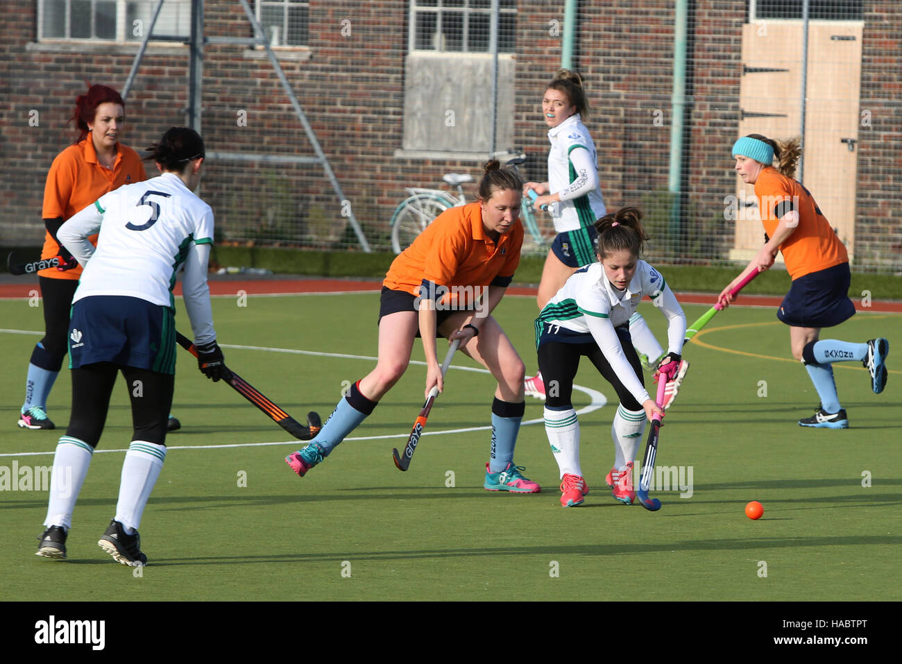 Chichester women hockey team vs South Saxons in the Sussex Ladies League against at Kingsham hockey pitch, Chichester. Stock Photo