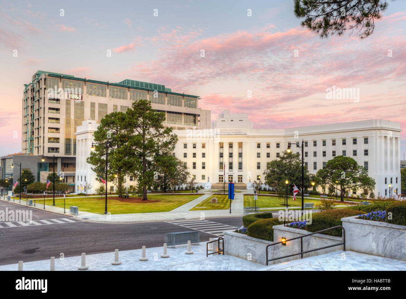 The Lurleen Wallace Office Building shortly before sunrise in Montgomery, Alabama. Stock Photo