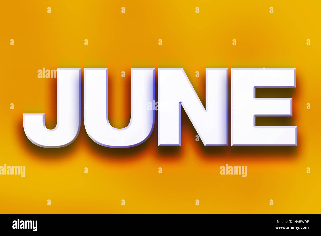 The word "June" written in white 3D letters on a colorful background