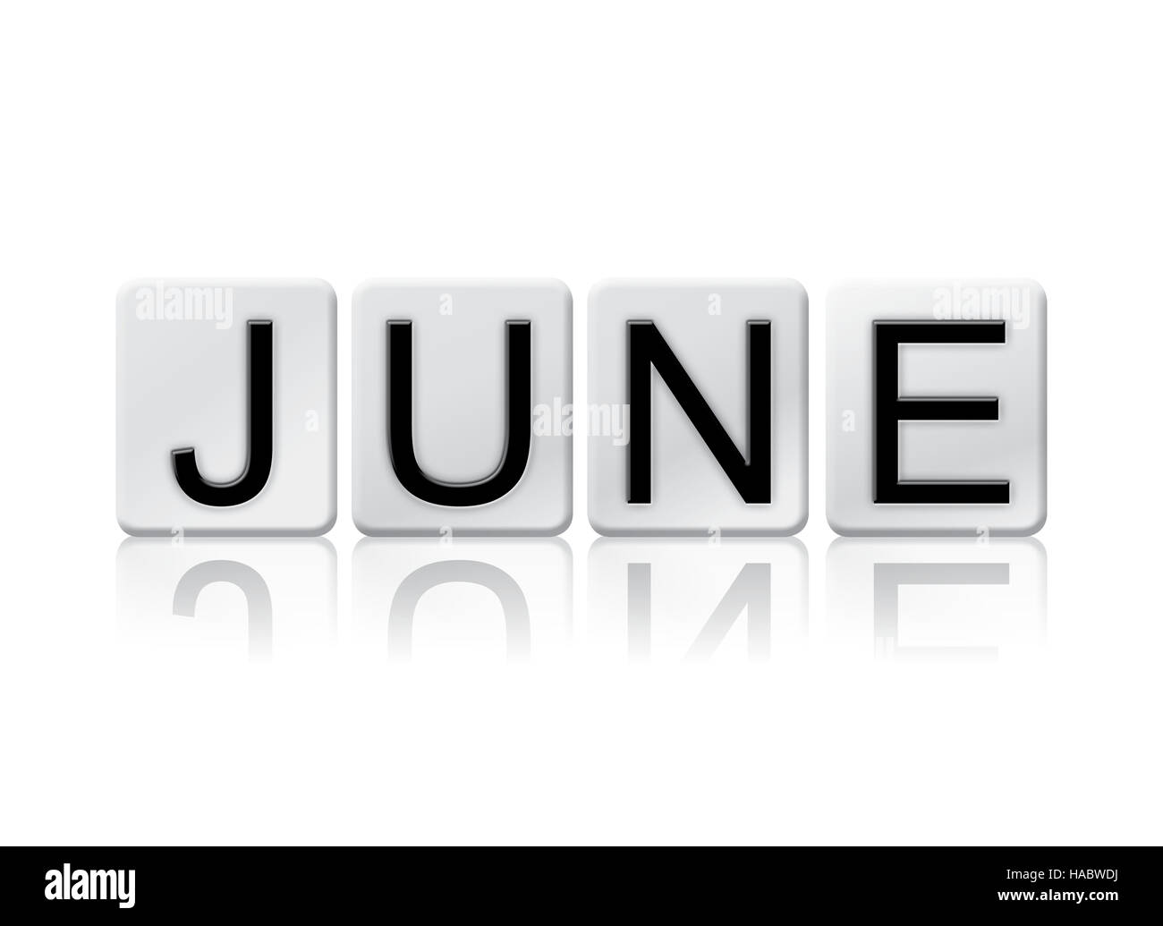 The word "June" written in tile letters isolated on a white background