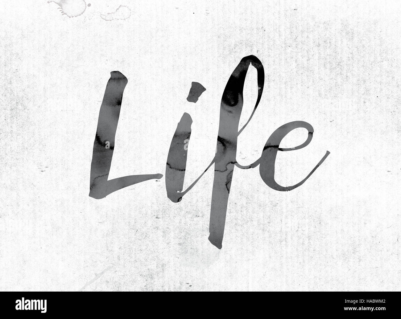 The Word Life Concept And Theme Painted In Watercolor Ink On A White 