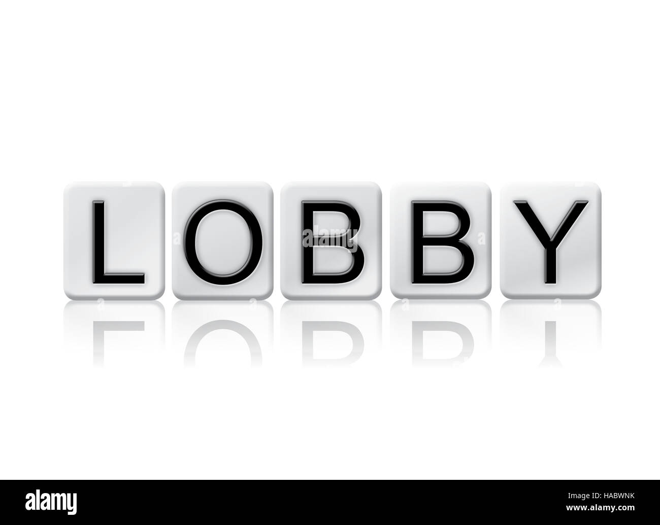 The word "Lobby" written in tile letters isolated on a white background