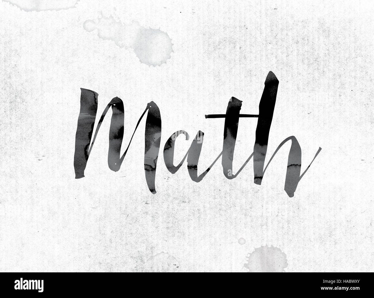 The Word Math Concept And Theme Painted In Watercolor Ink On A White the-word-math-concept-and-theme-painted-in-watercolor-ink-on-a-white