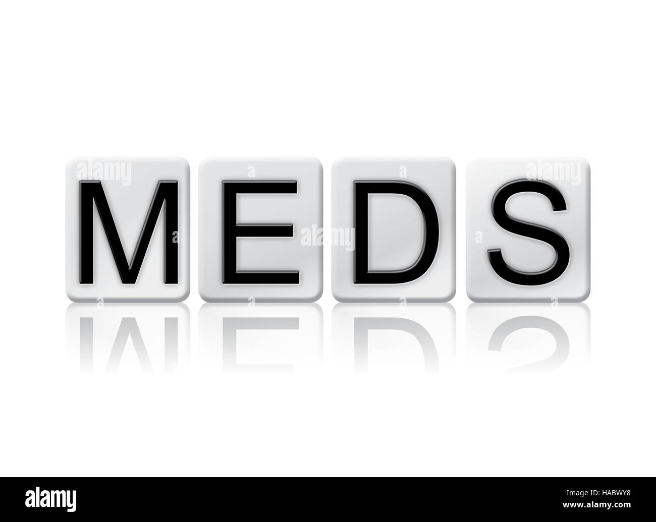The word "Meds" written in tile letters isolated on a white background
