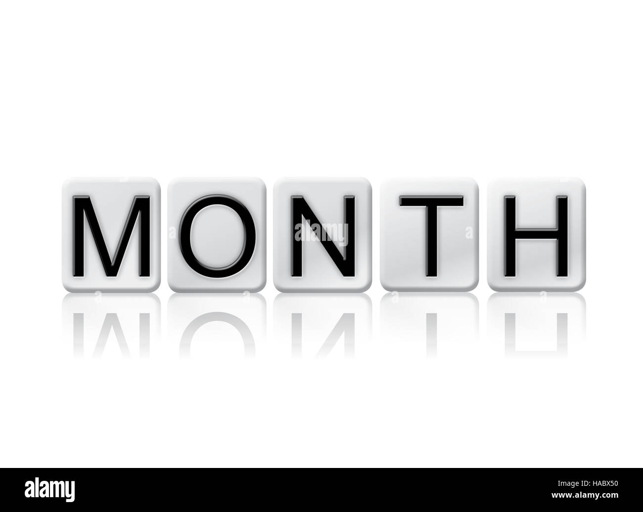 The Word Month Written In Tile Letters Isolated On A White Background 