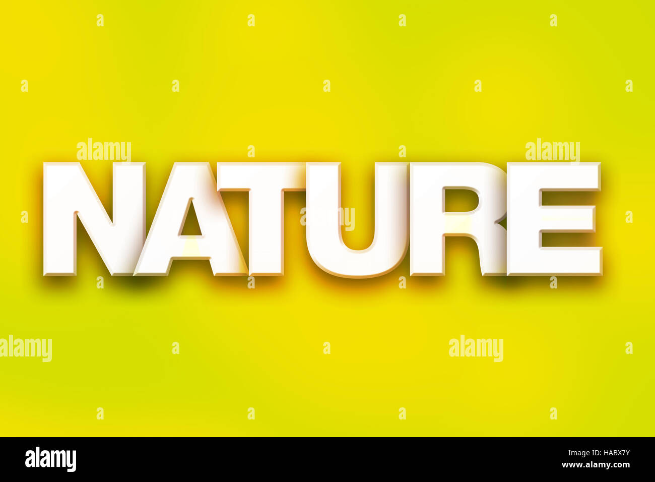 The word "Nature" written in white 3D letters on a colorful background