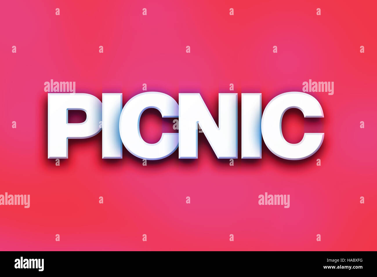 The word "Picnic" written in white 3D letters on a colorful background