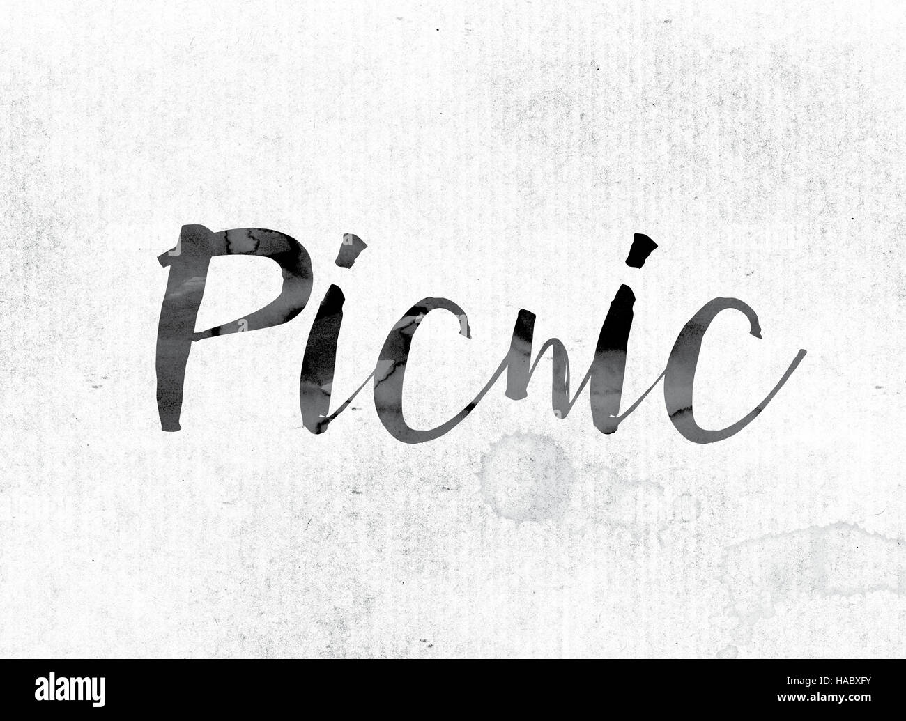 The word "Picnic" concept and theme painted in watercolor ink on a