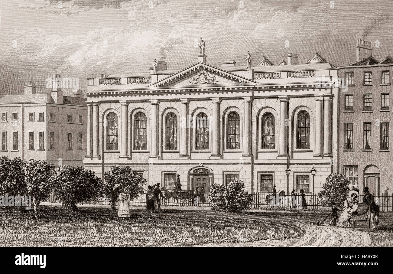19th Century view of the College of Surgeons, St Stephen's Green, Dublin, Ireland Stock Photo