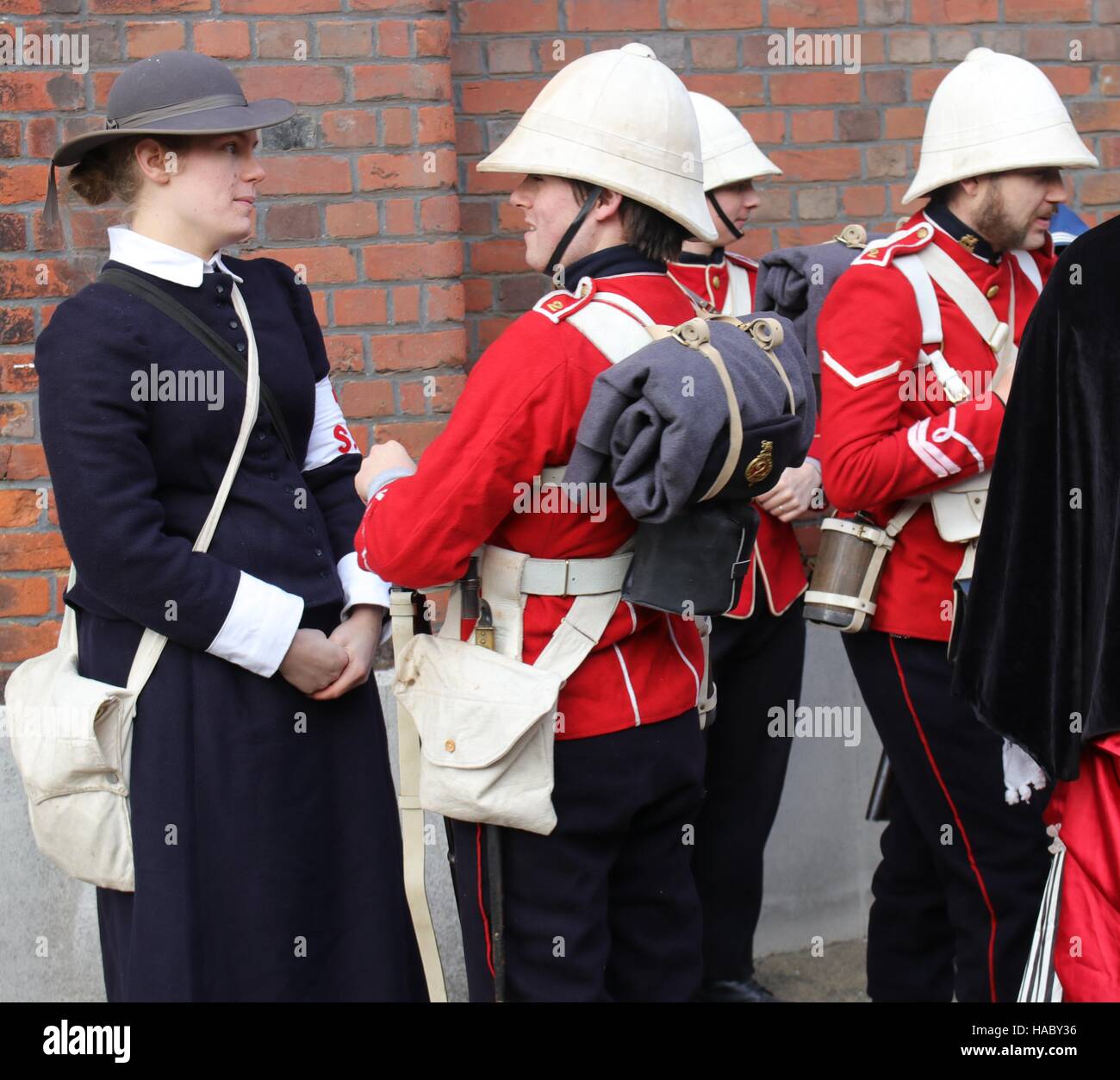 Unknown actors playing the part of  victorian soldiers at the yearly Christmas victorian festival in portsmouth dockyard,england,26th november 2016 Stock Photo