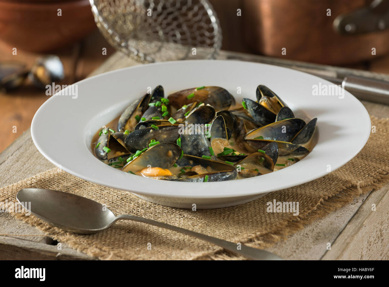 Mussels in Guinness Cream Sauce Stock Photo