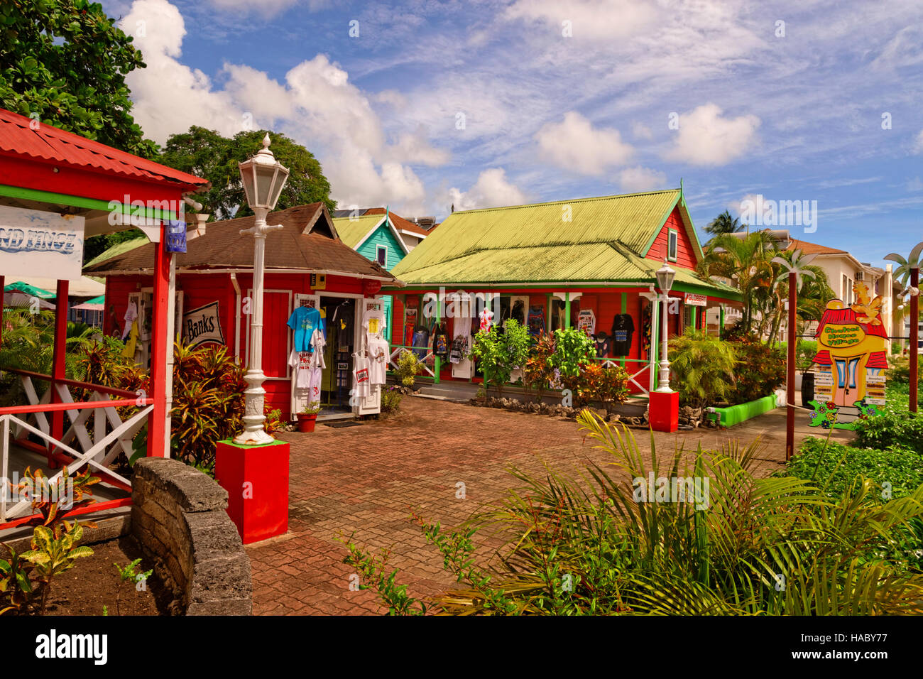 Colonial bungalow Boutique style shops at Dover, St. Lawrence Gap, Barbados, Caribbean. Stock Photo
