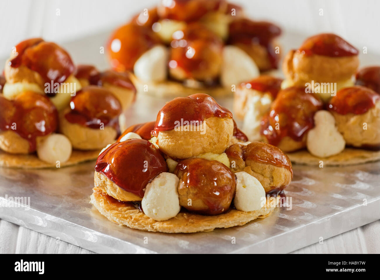 Small gâteaux St Honoré. French pastries. France Food Stock Photo