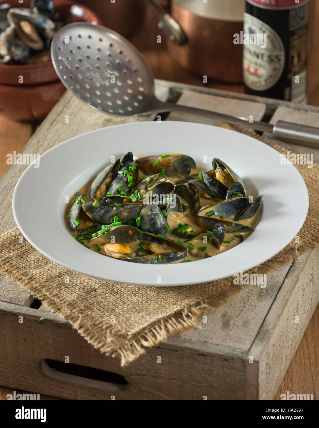 Mussels in Guinness Cream Sauce Stock Photo