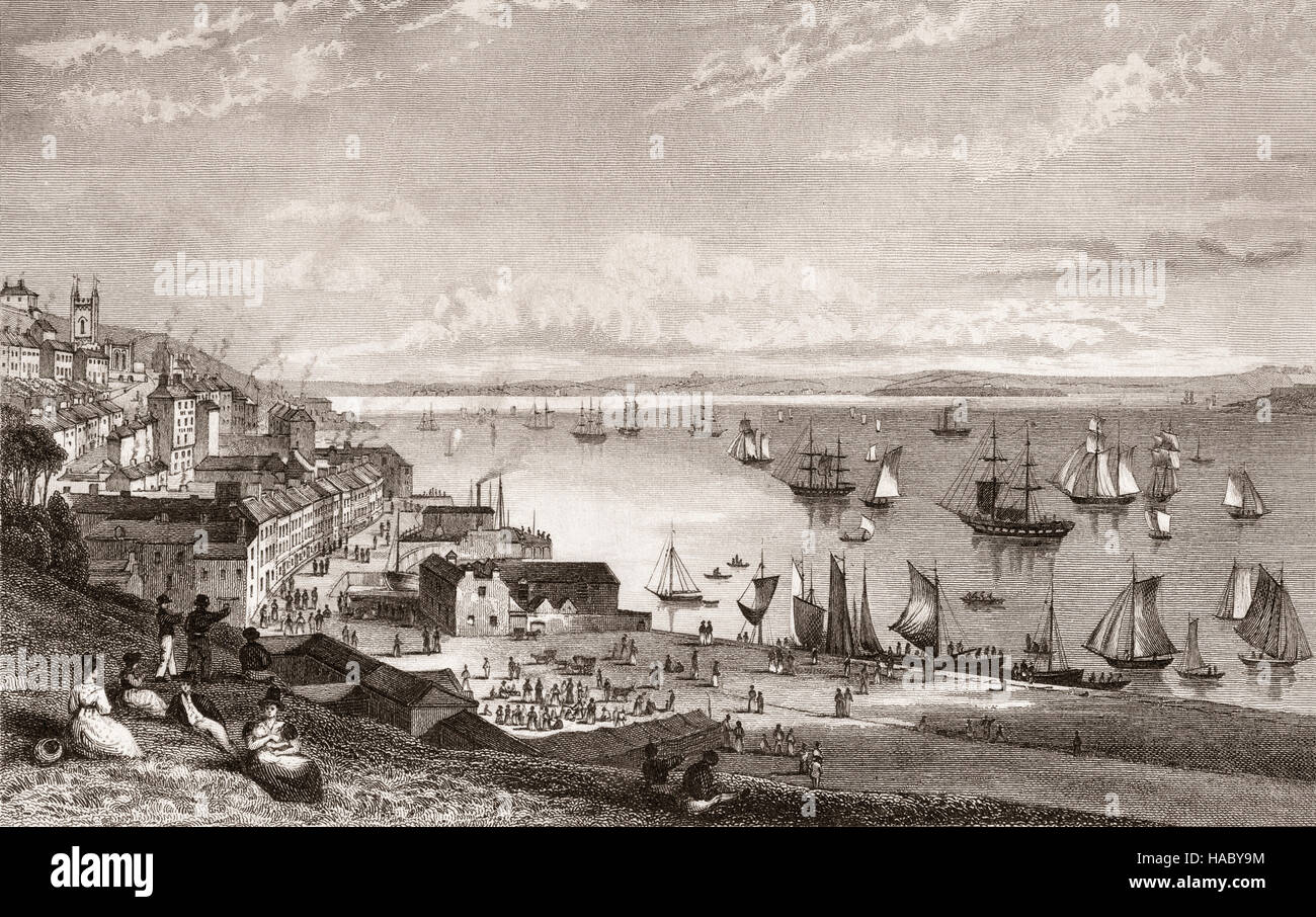 19th Century view of Queenstown, or Cobh Harbour looking towards  Rostellan, County Cork, Ireland Stock Photo