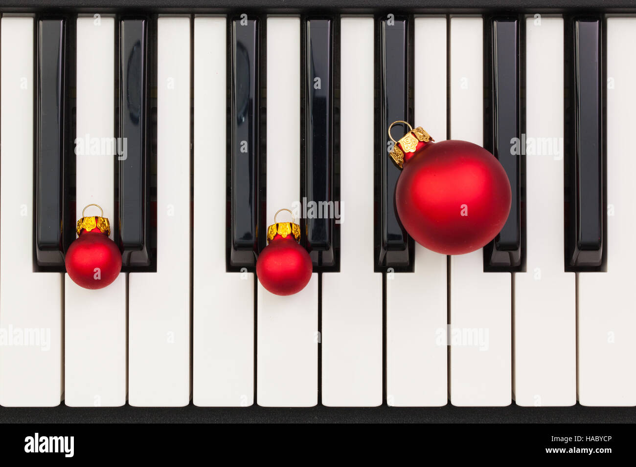 Top View Close Up Shot Of Piano Keyboard And Christmas Decoration
