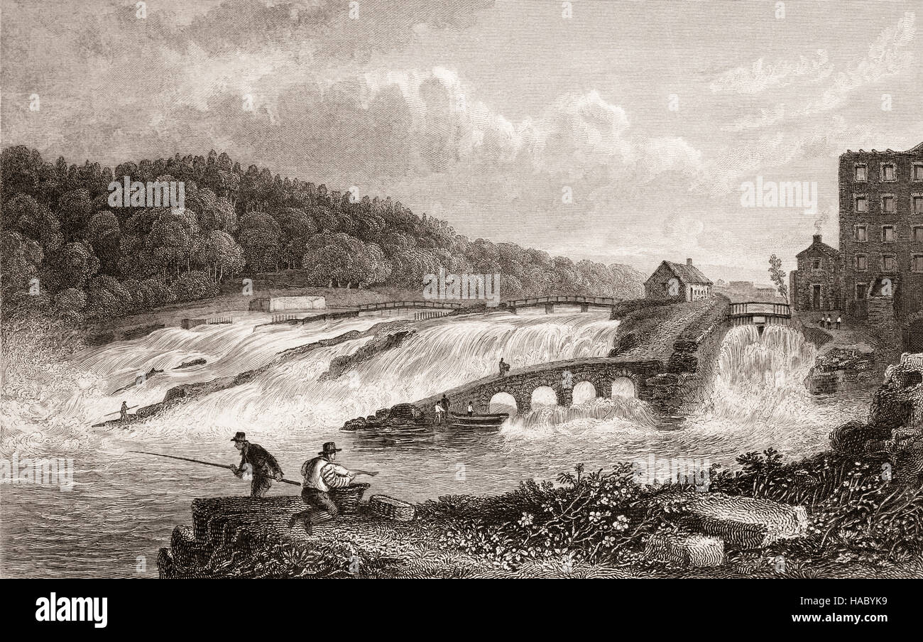 19th Century view of anglers at the Salmon Leap on the River Bann