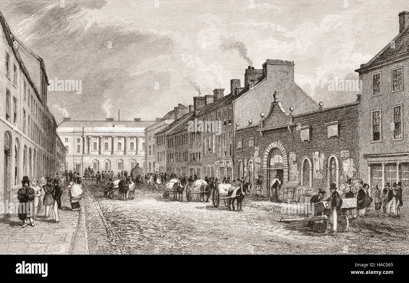 19th Century view of the Green Linen Market in Donegall Street, Belfast