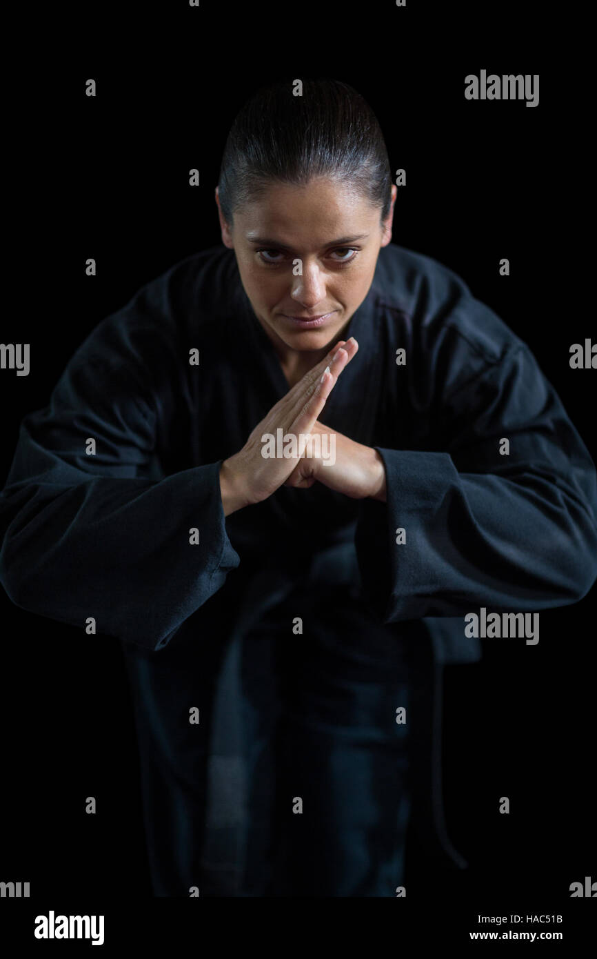 Female karate player performing karate stance Stock Photo Alamy
