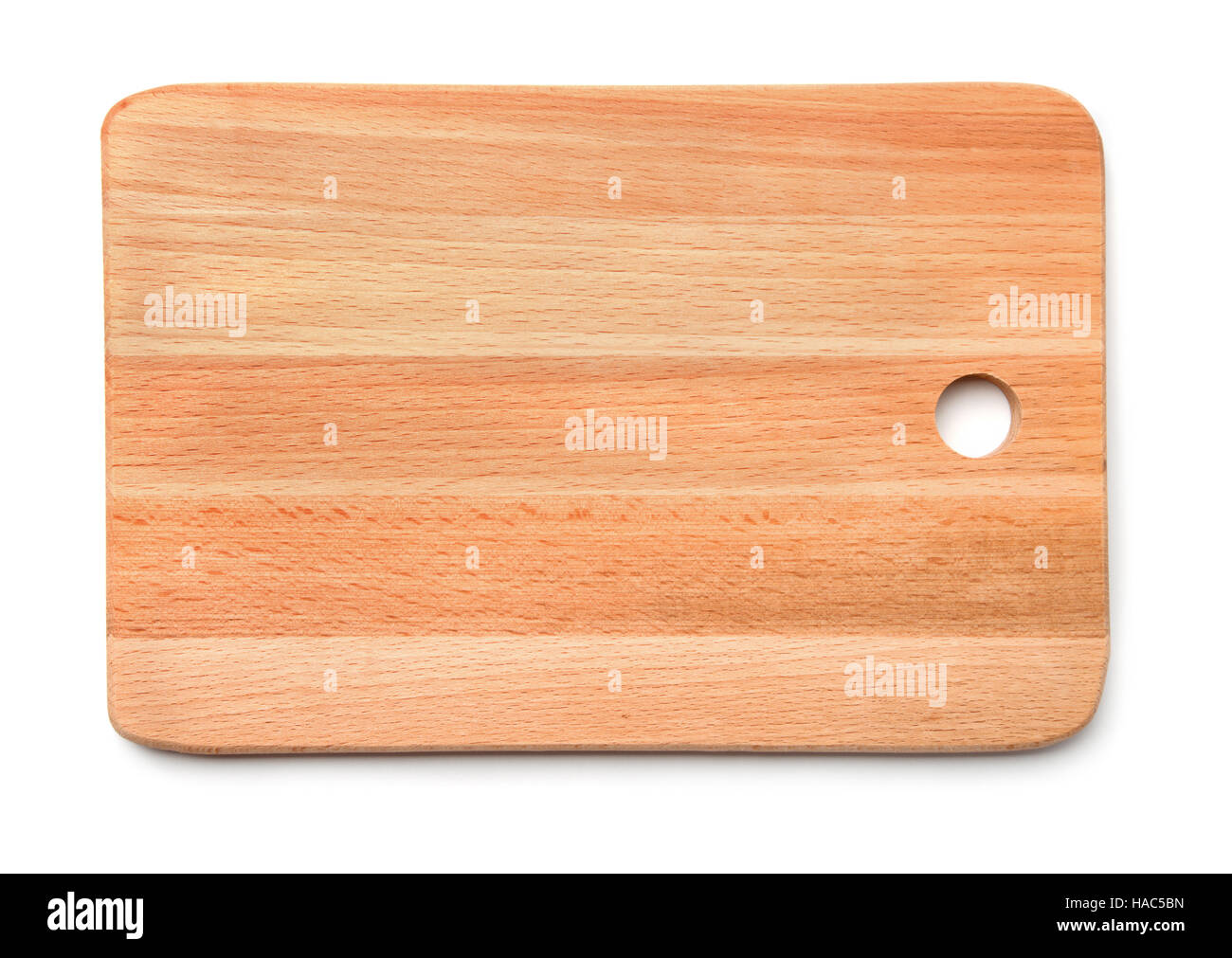 Top view of new wooden cutting board isolated on white Stock Photo