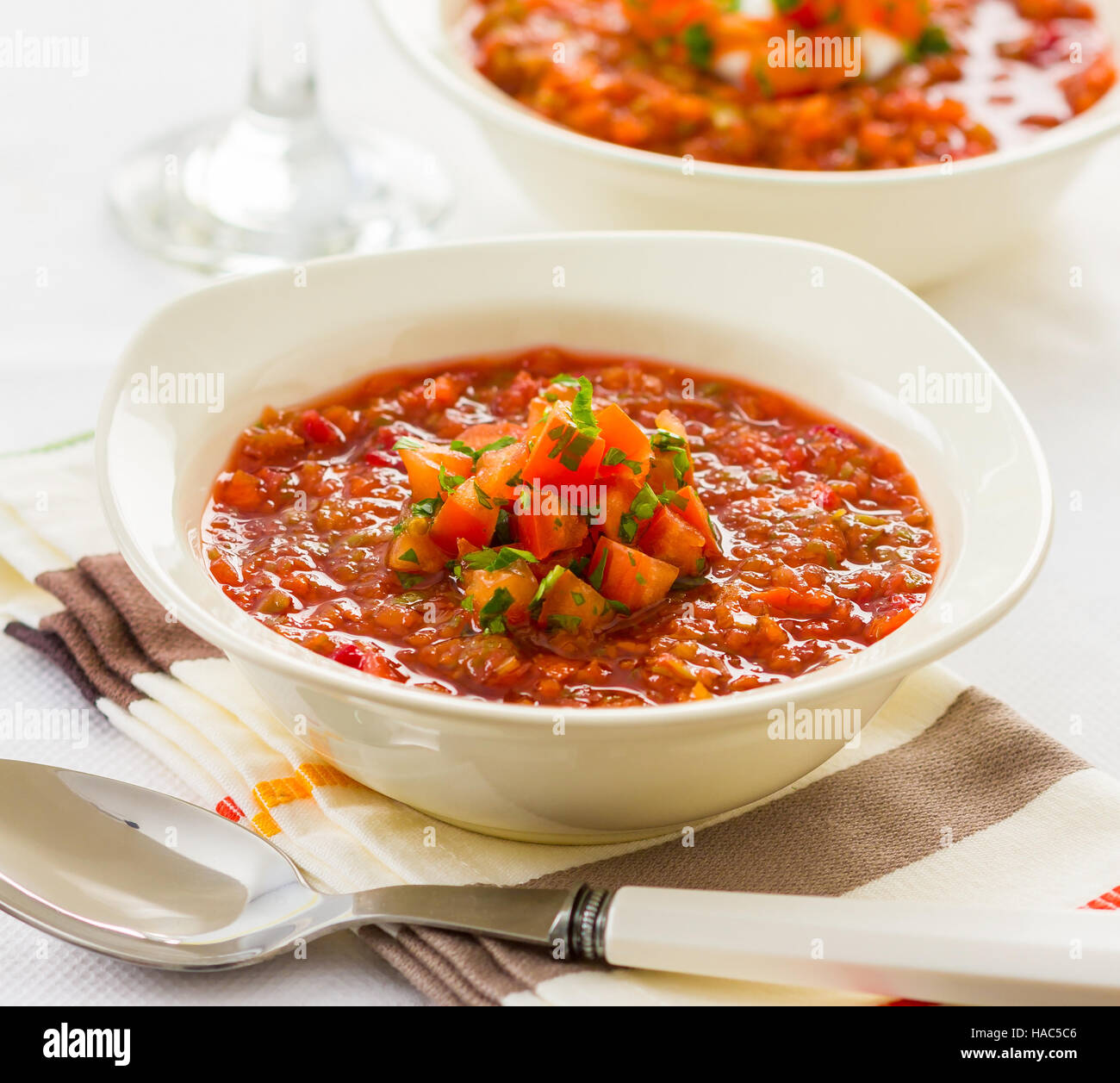 Traditional vegetable borscht from Ukraine and Russia. Stock Photo