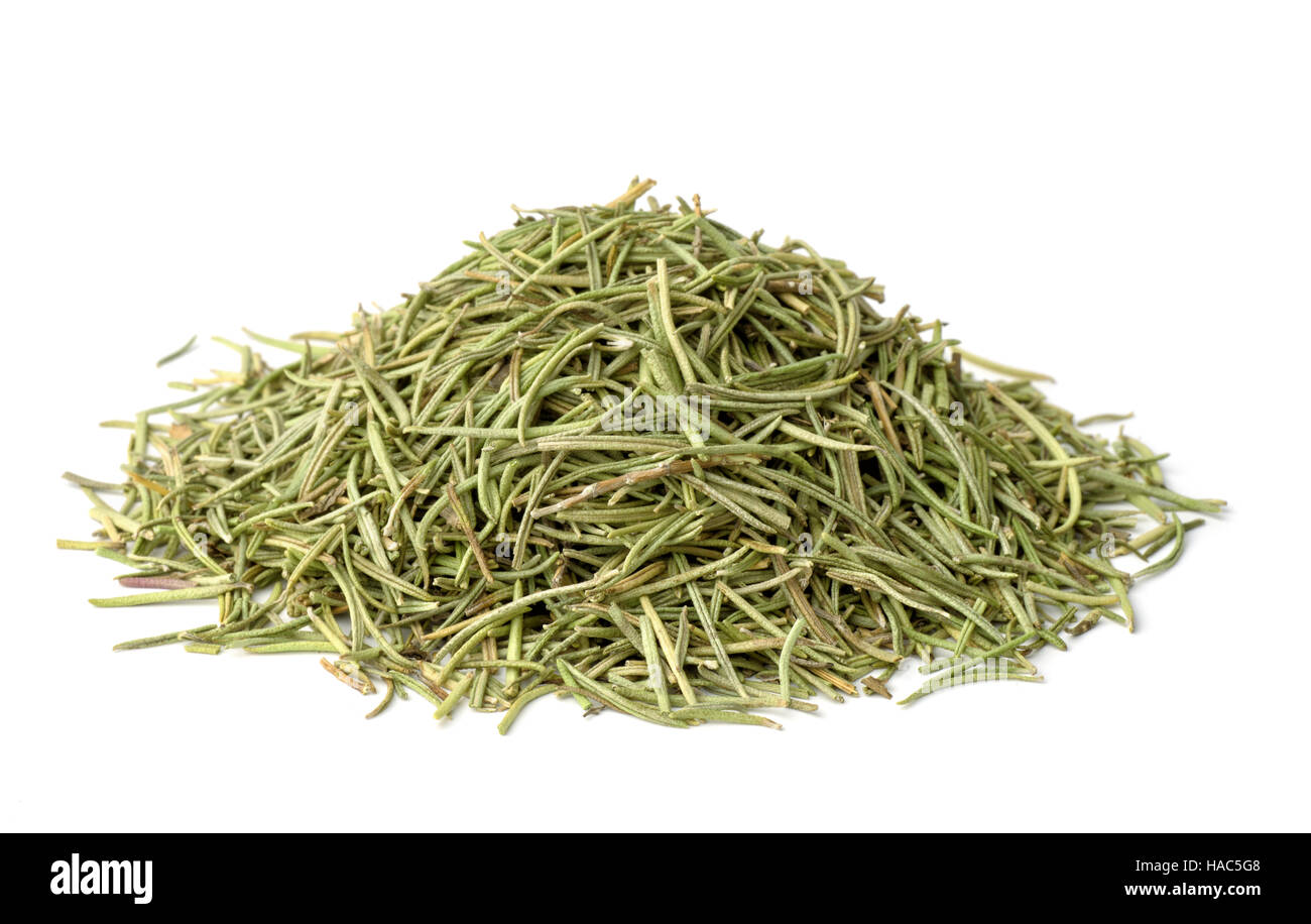 Pile of dried rosemary isolated on white Stock Photo