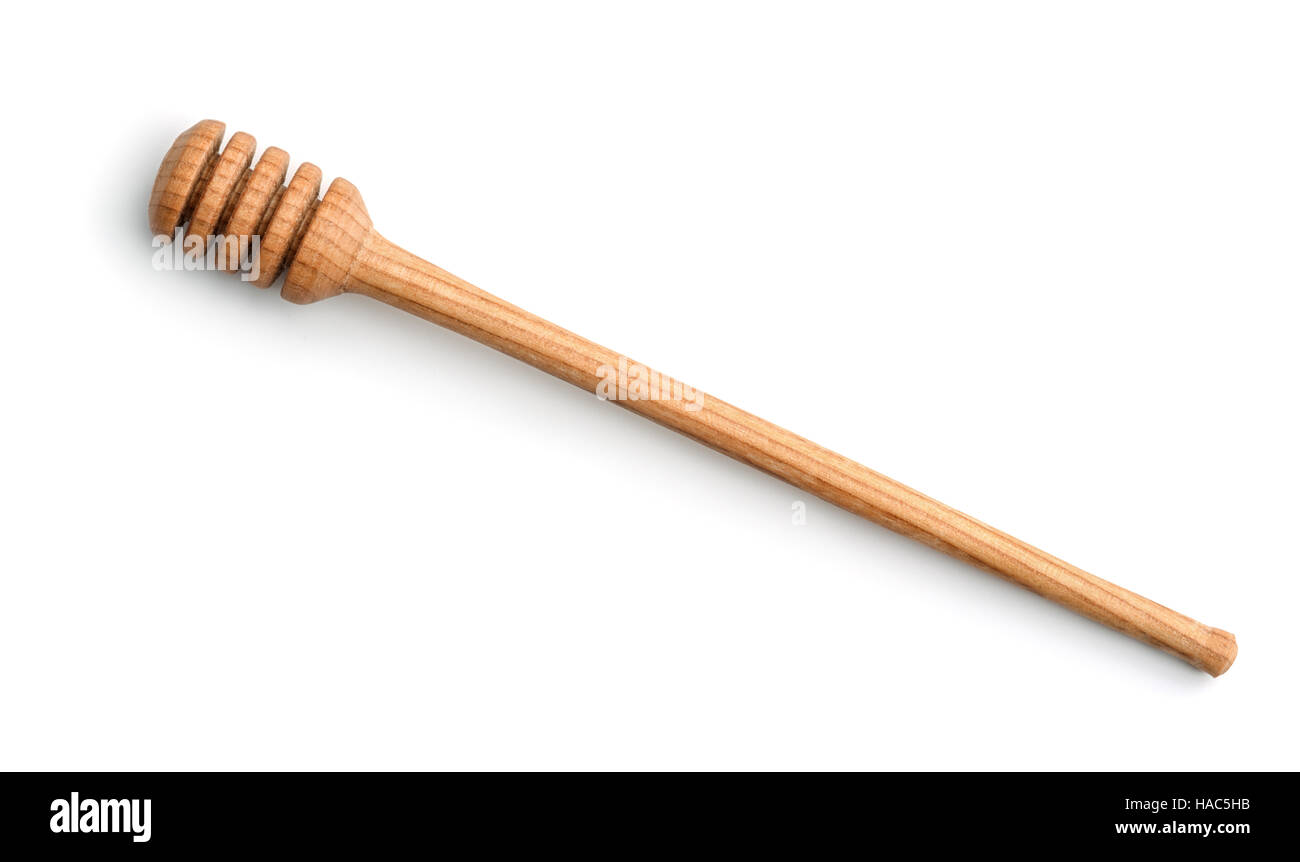 Top view of wooden honey dipper isolated on white Stock Photo