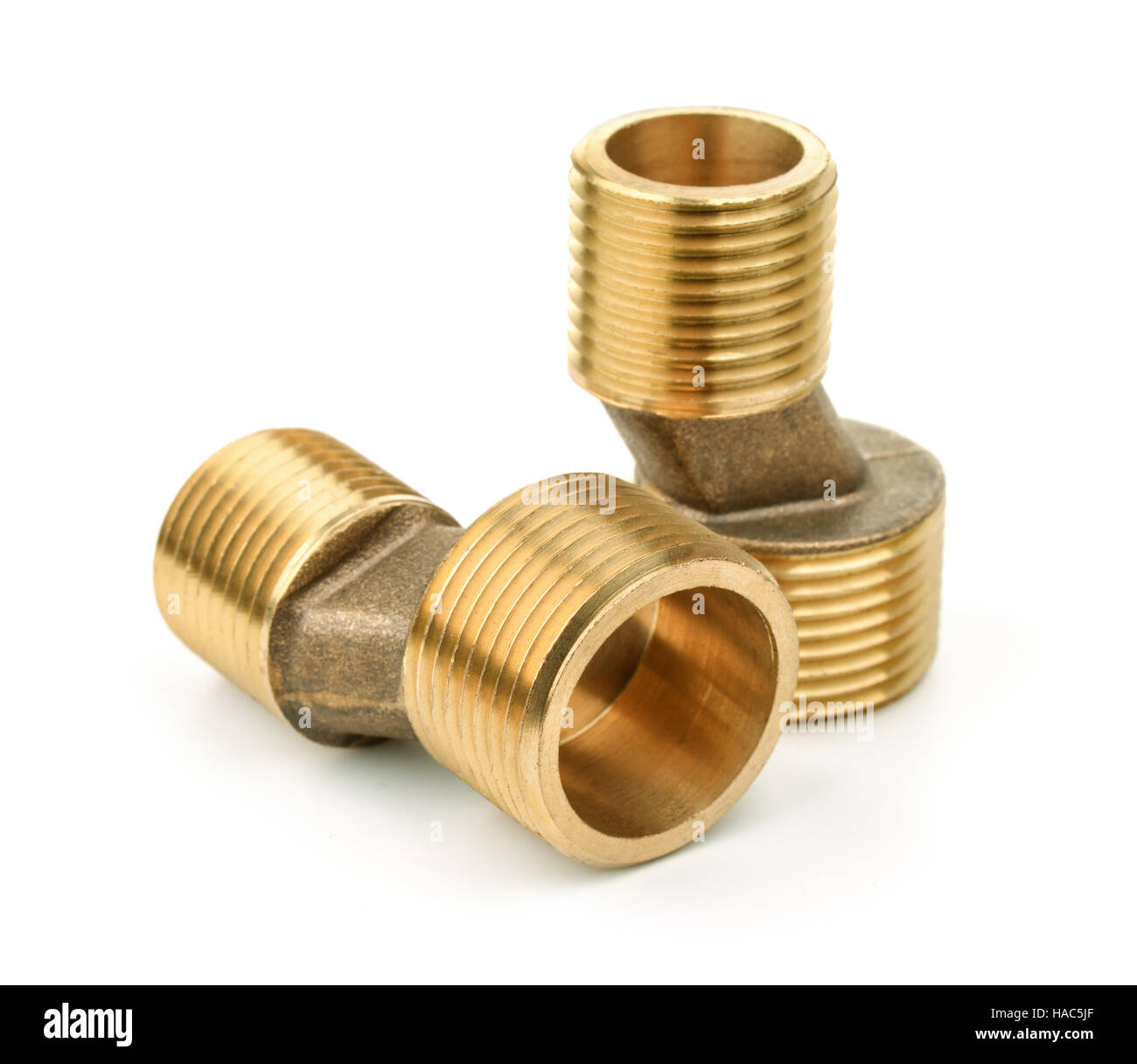 Brass fitting eccentric  connectors isolated on white Stock Photo
