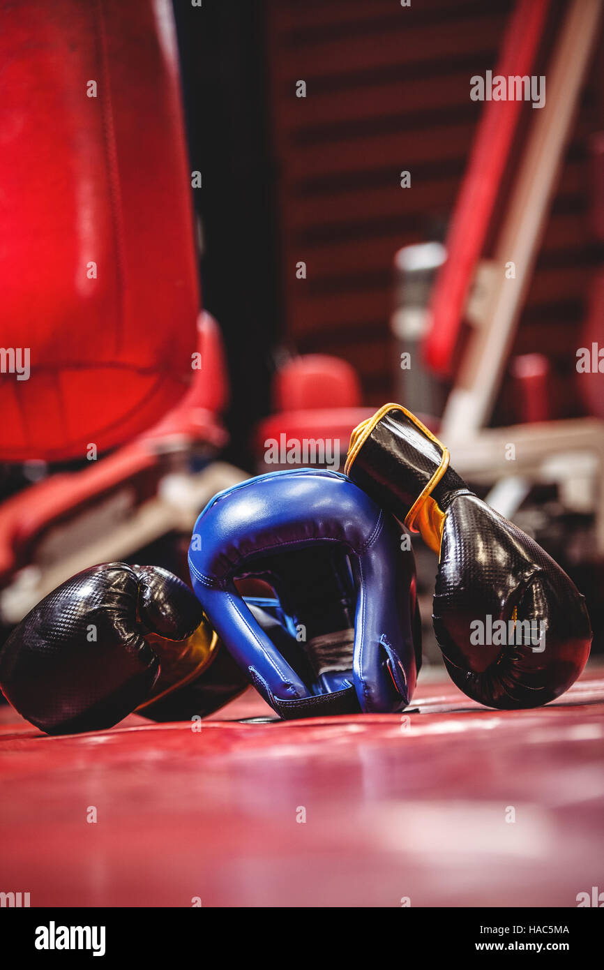 Boxing headgear and pair of gloves Stock Photo Alamy