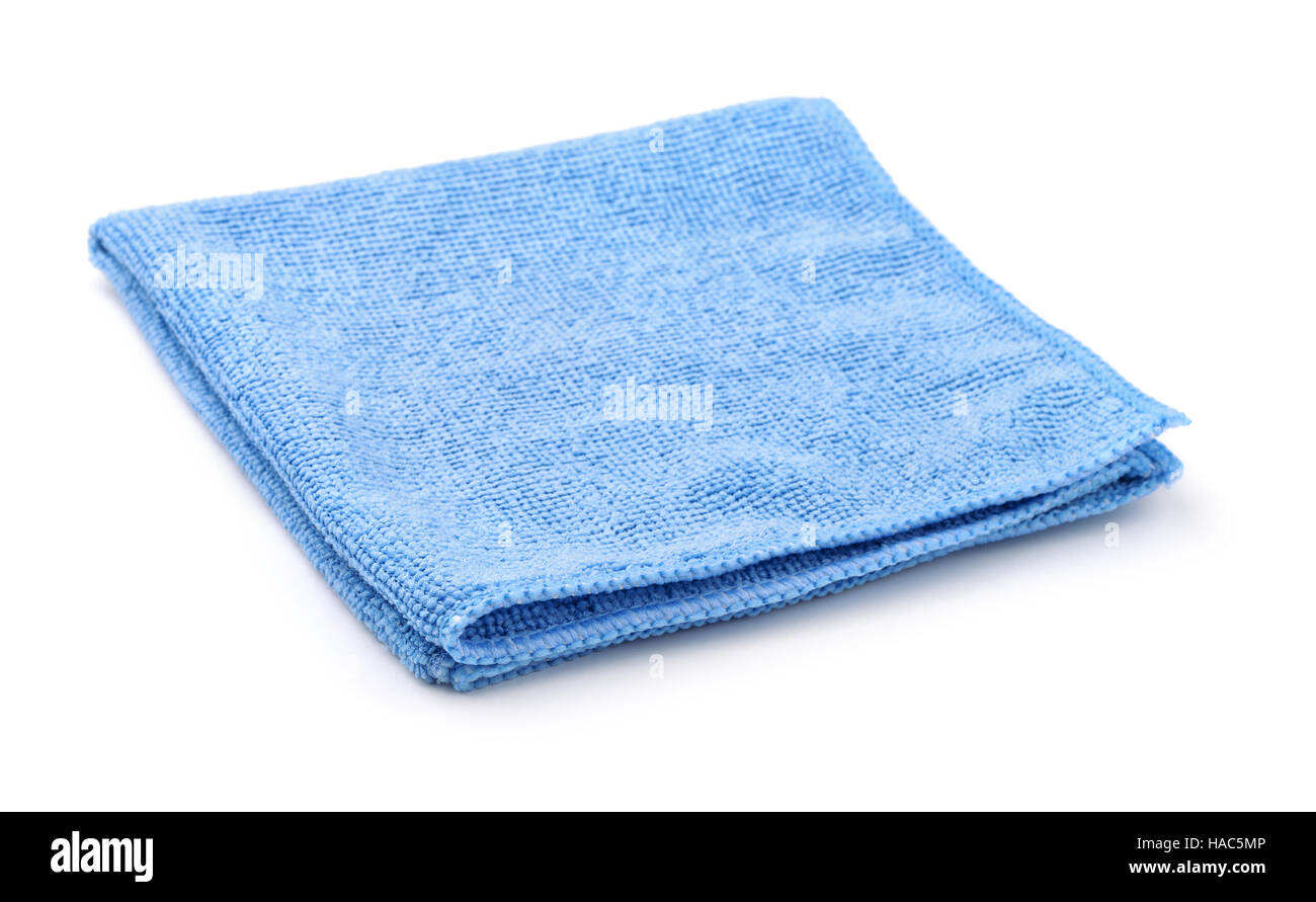 Blue folded microfiber cloth isolated on white Stock Photo