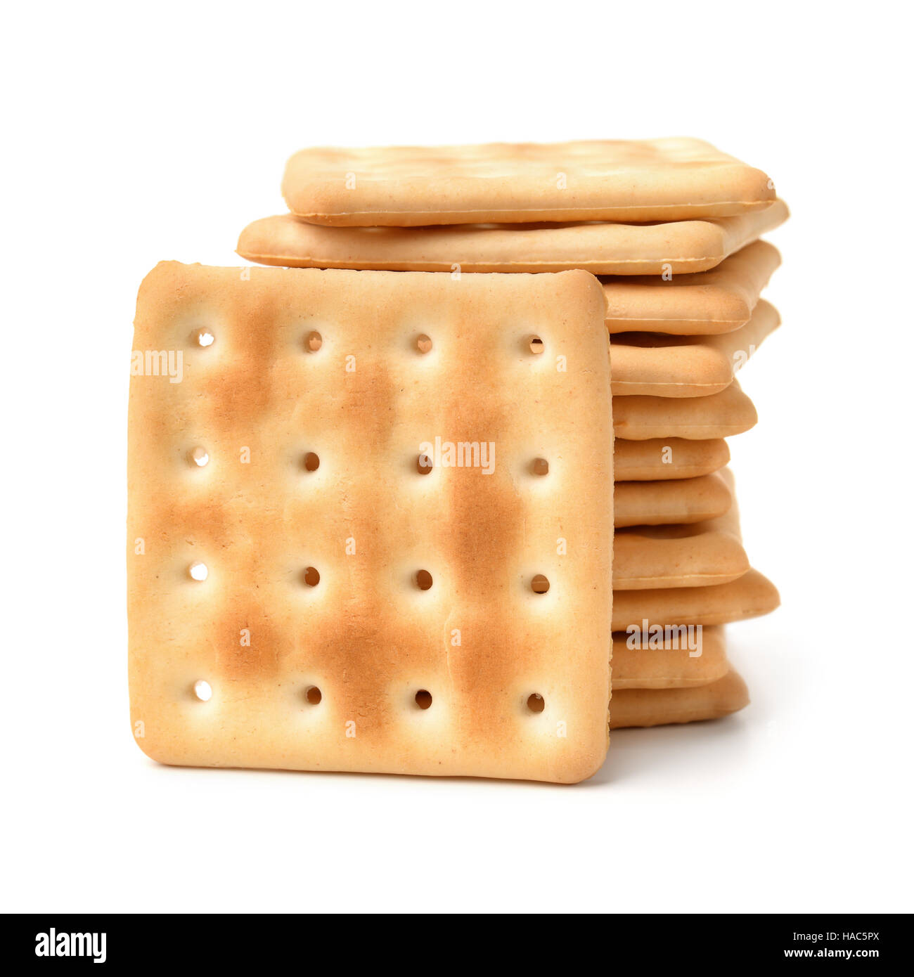 Stack of  soda crackers isolated on white Stock Photo