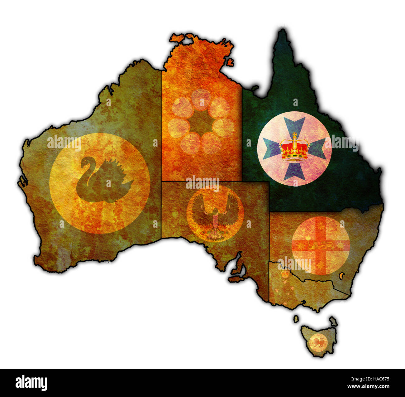 queensland flag on map of australia with administrative divisions Stock 