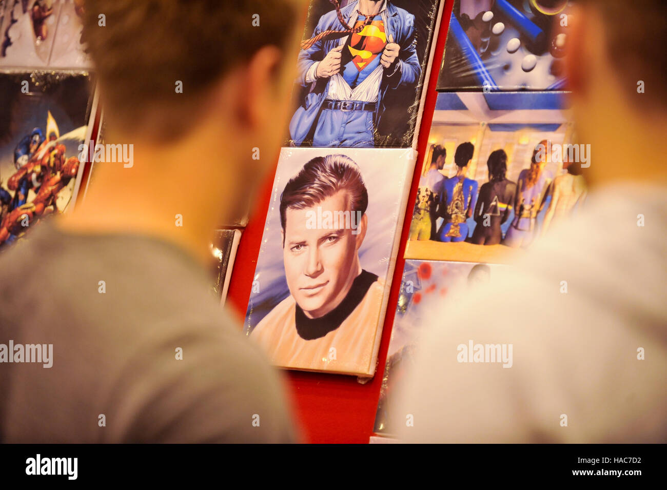 A painting of Star Trek's iconic Captain James T. Kirk for sale at a UK science fiction convention. Stock Photo