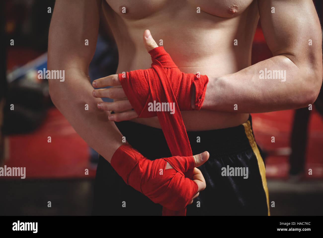 Boxer wrapping boxing strap Stock Photo Alamy
