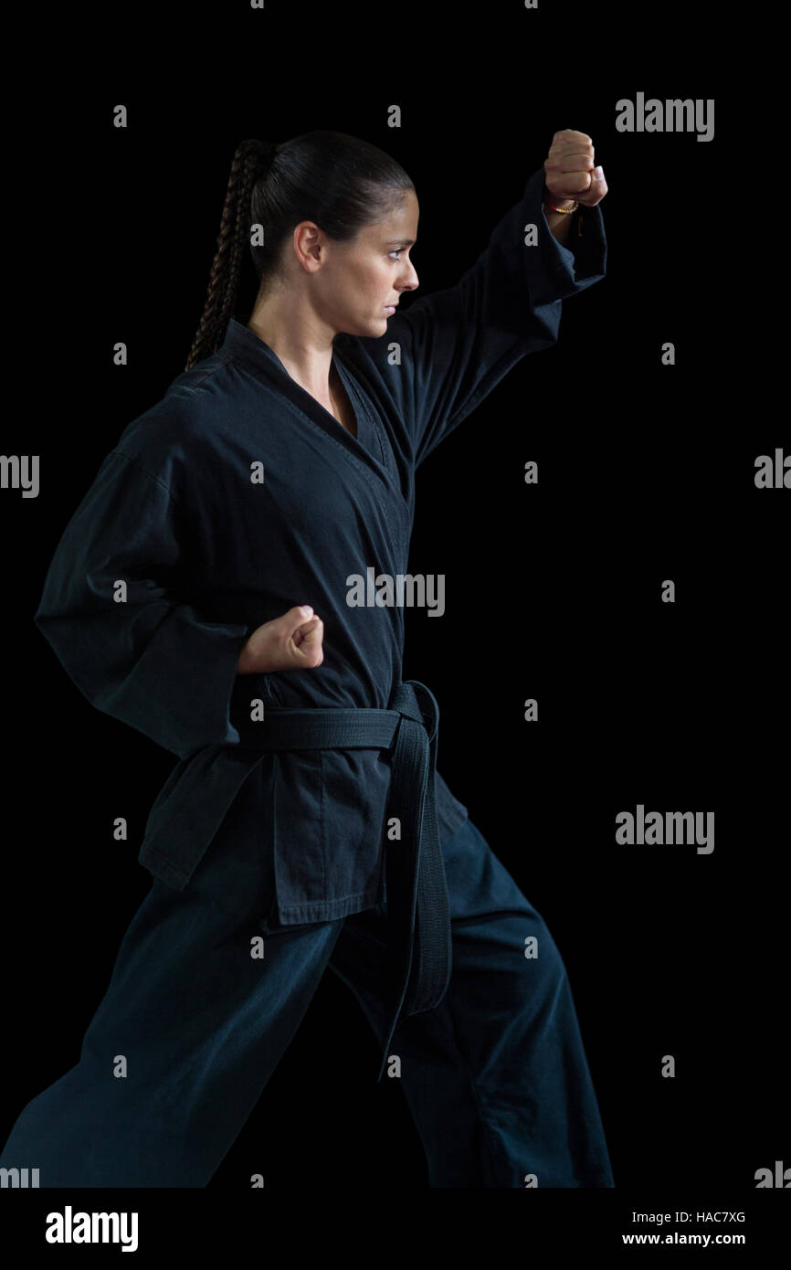 Female karate player performing karate stance Stock Photo Alamy