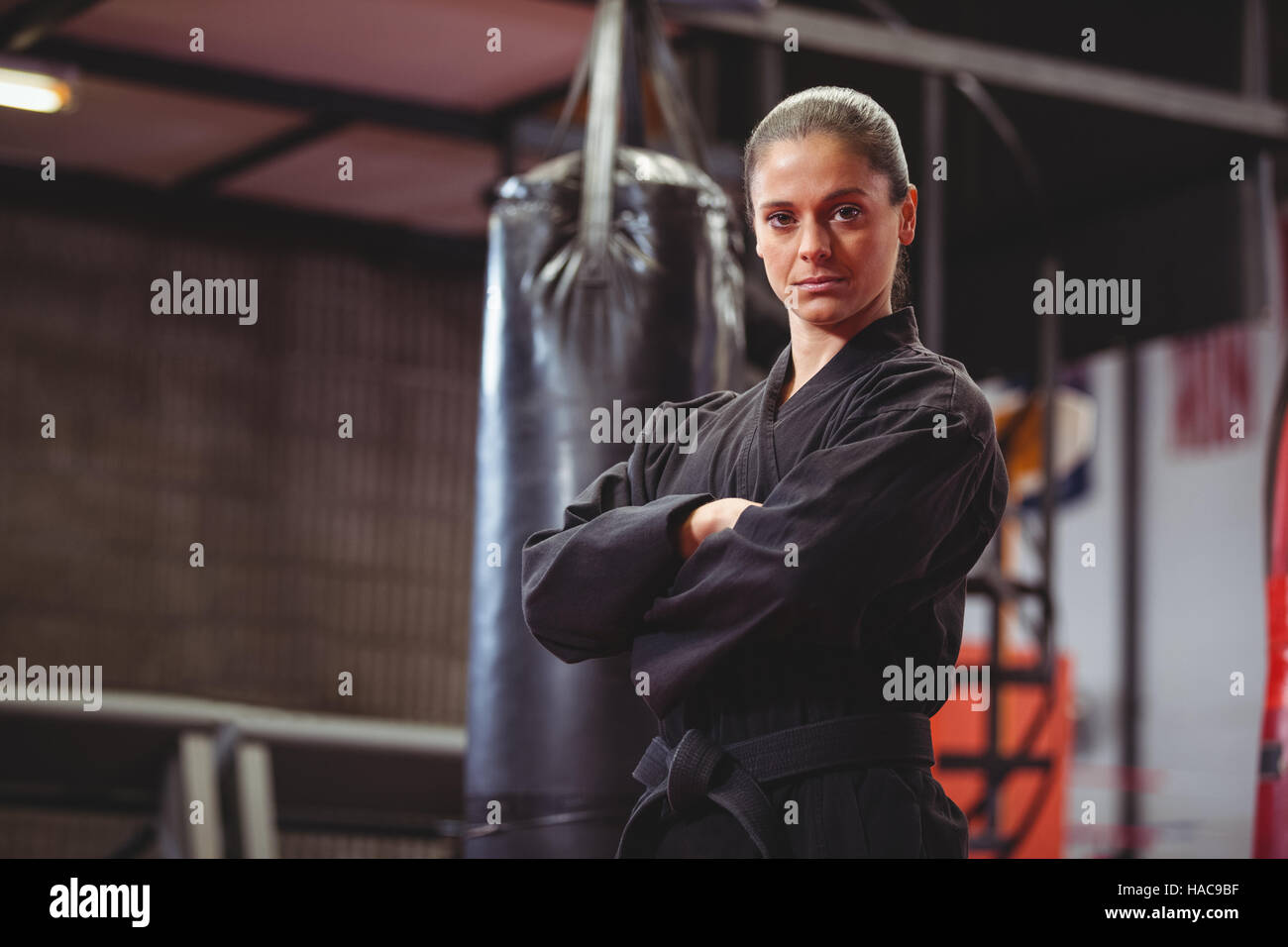 Female karate player performing karate stance Stock Photo Alamy