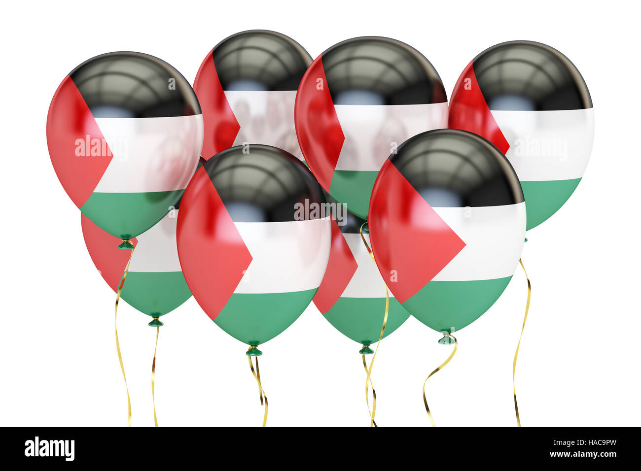 Balloons with flag of Palestine,  holyday concept. 3D rendering isolated on white background Stock Photo