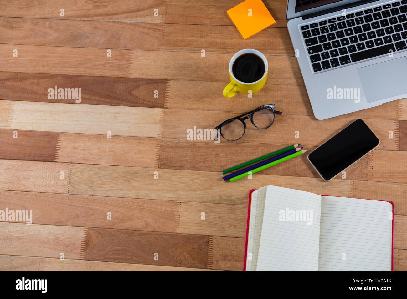 Office accessories with mobile phone and laptop Stock Photo Alamy