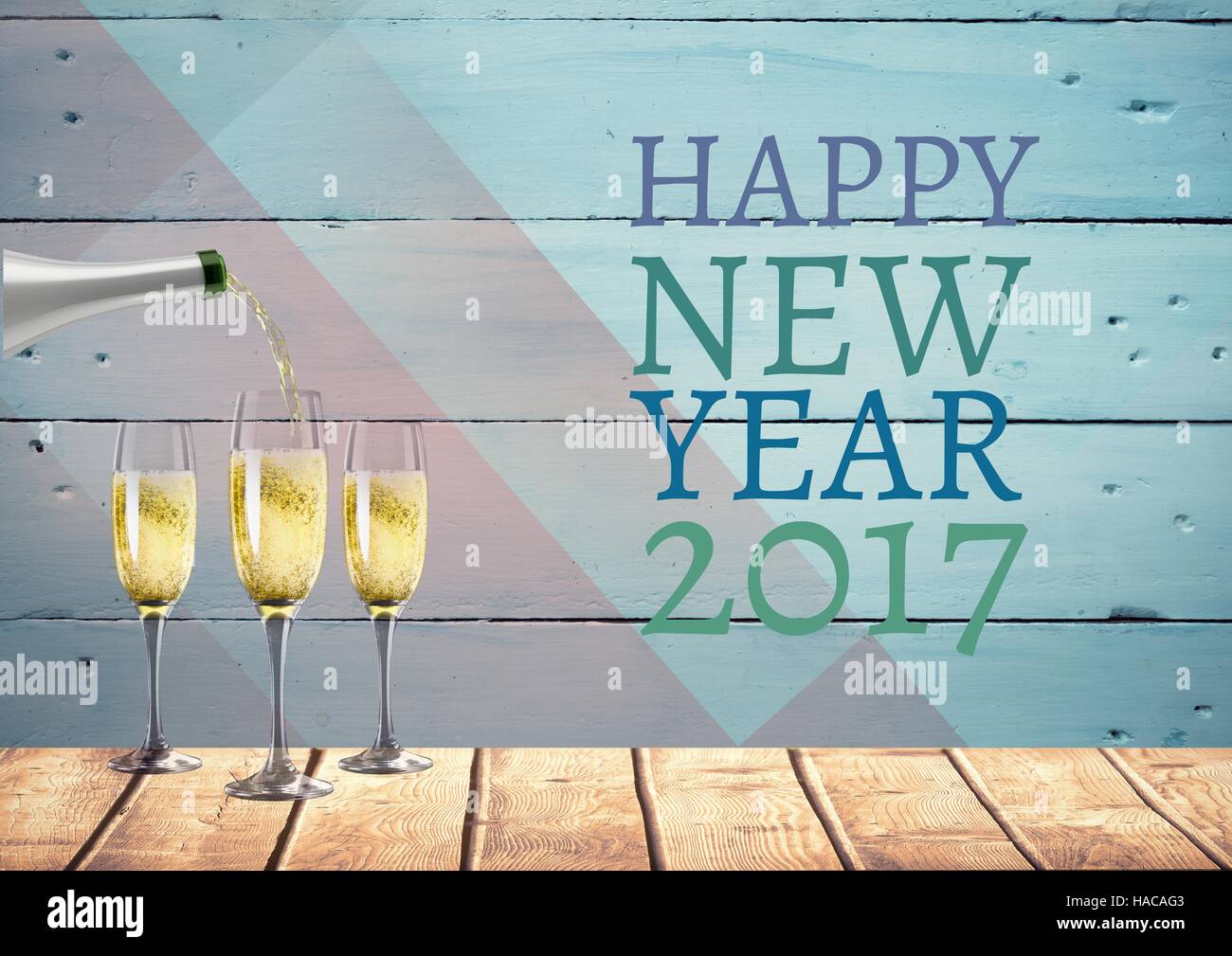 Happy new year 2017 wishes with 3D champagne glasses and bottle Stock ...